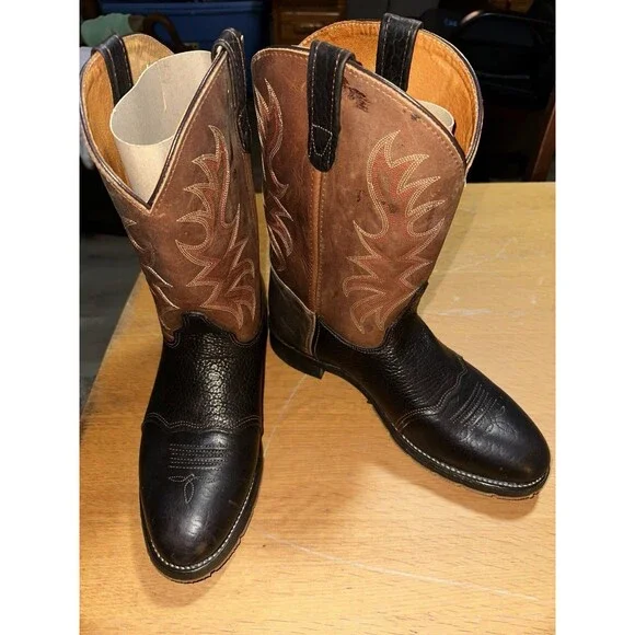 Double H Roper Mens Brown & Black Leather Western Work Boots 3690 Size 12EE